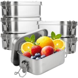 6 Pcs 550ml Stainless Steel Bento Box, Metal Bento Lunch Box, Stainless Steel Food Containers with Lids, Lockable Clips to Leak Proof, Reusable Dishwasher Snack Boxes for Camping Picnic Travel Work