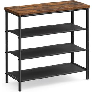 VASAGLE Shoe Rack, 4-Tier Shoe Storage Organizer for Entryway and Closet, Holds 9-12 Pairs of Shoes, 3 Fabric Shelves, Steel Frame, Industrial, Rustic Brown and Black ULBS035B01
