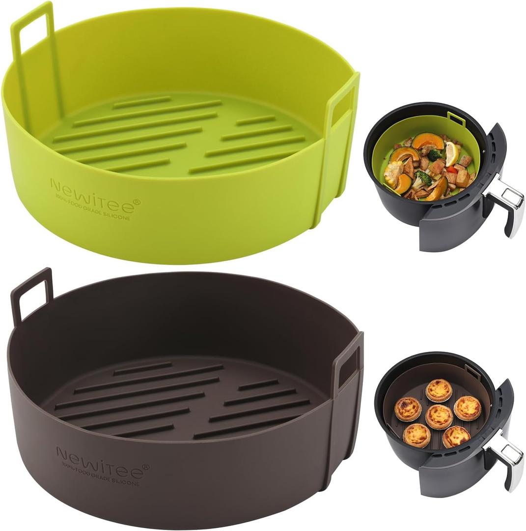 Air Fryer Silicone Liners 4 QT For Ninja AF101, 2 Pack BPA Free Platinum Air Fryer Basket Liners with Handle, Round Ninja Reusable Fryer Accessories