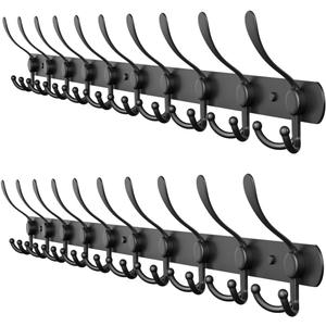 Coat Rack Wall Mount with 10 Tri Hooks, Stainless Steel 32 Inch – Black Matte Finish, Heavy Duty Wall Mounted Hook Rack for Coats, Hats, Towels, Scarfs, Robes, Bags, Entryway & Bathroom - 2 Pack