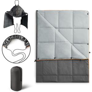 UNIKOME Outdoor Camping Blanket - Packable Waterproof Travel Blanket, Warm & Lightweight with Corner Loops for Cold Weather Hiking, 75"52", Grey&Light Grey