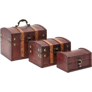 Juvale Treasure Chest Storage Boxes - Dark Brown Wood, Antique Style, Set of 3 - Pirate Chest Decor & Treasure Box for Classroom, Party Decorations & Kids Toy Organization