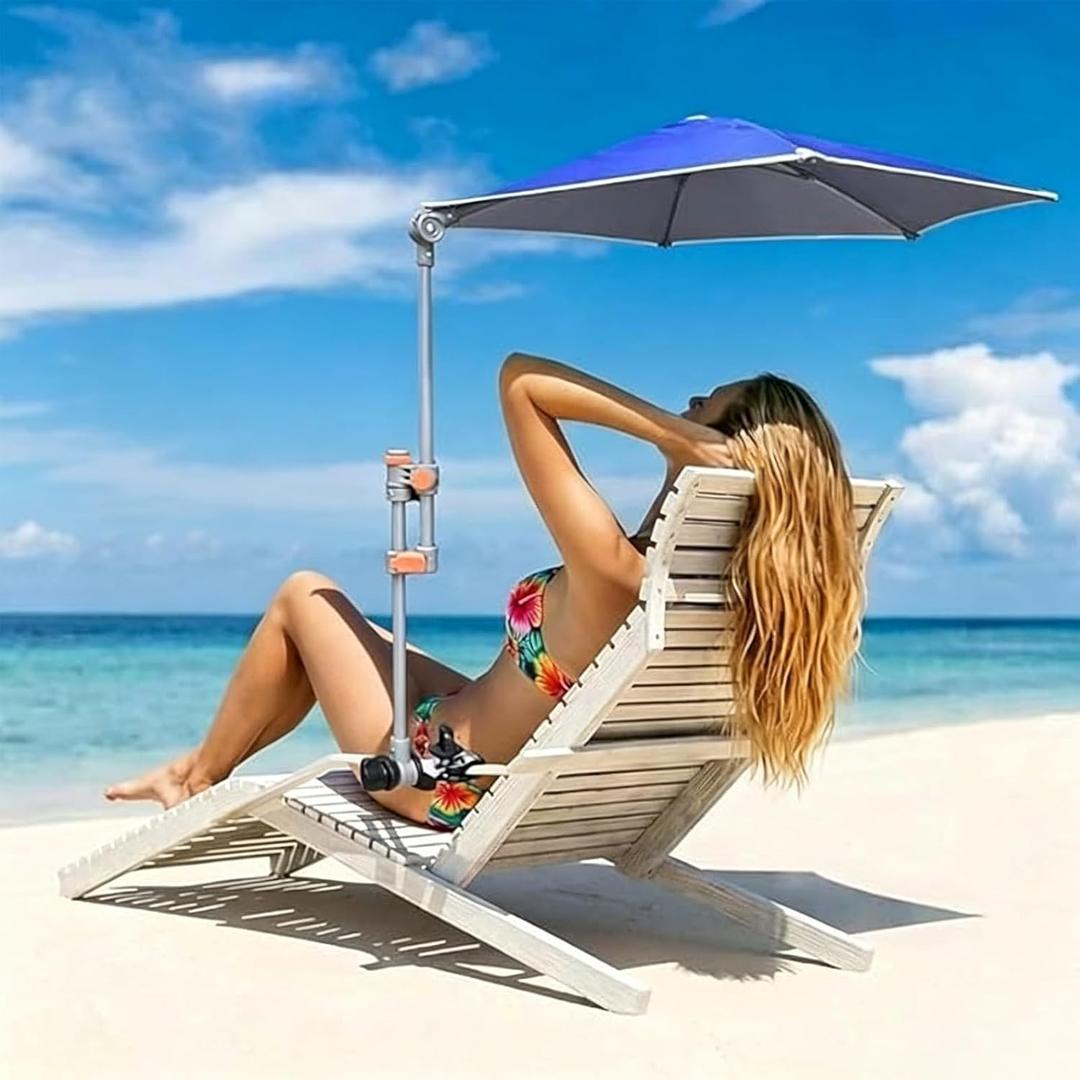 LOTTAFUN Chair Umbrella with Clamp Adjustable Umbrella UPF 50+ with Universal Clamp for Beach Chair, Golf Cart, Wheelchair, Stroller, Bleacher, Patio, Pool