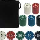100PCS Poker Chip Set with Portable Storage Bag Professional Grade Casino Style 5 Colours for Texas Holdem Blackjack Poker Night Party (Large Denomination)