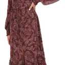 Petal & Pup Women's Keziah-Long-Sleeve-Maxi-Dress-Burgundy-Paisley (Medium)