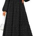 ZESICA Boho Fall Maxi Dresses for Women 2025 Dressy Casual Long Sleeve Swiss Dot Tiered Flowy Swing Wedding Guest Long Dress (Black, M)