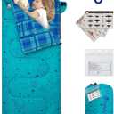 KingCamp 45 F Kids Sleeping Bag, Lightweight Waterproof & Compact Flannel Sleeping Bags Cold Weather & Warm Youth Essentials Gear Accessories for Camping, Fits 10-12 Children up to 5'5" Tall (66.9" x 27.5", 8.6F ~44.6F Cyan Left Gift Set)