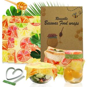 3-Pack Reusable Beeswax Food Wraps with Elastic Bands, Sustainable Bowl Covers for Bread Proofing & Food Storage, Eco-Friendly Sandwich & Cheese Wraps, Assorted Sizes (S, M, L), Standard