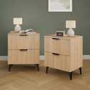 Wood Night Stand Set 2 Fluted Dresser for Bedroom 2 Drawers End Tables Nightstands Set of 2, Storage Modern Bedside Table Set of 2, Oak Nightstand, 22.64" x 11.81" x 16.93"