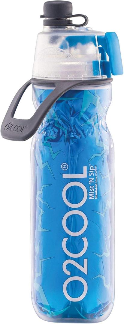 O2COOL Arctic Squeeze Mist 'N Sip Insulated Bottle w/Silicone Spout Cover And Locking Misting Function - 20 oz, Crackle Blue