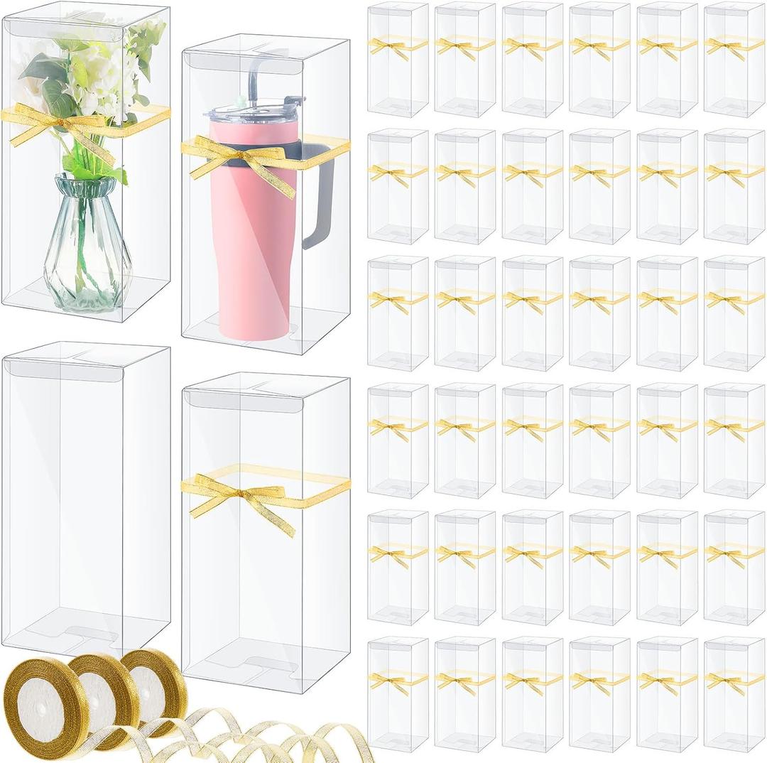 Beeveer 50 Pcs Mug Gift Boxes Clear Tumblers Packaging Box with Ribbon for Sublimation Tumblers Compatible with 11oz 12oz 15oz 20oz 30oz 40oz(12.6 x 5.5 x 4.3 Inch)