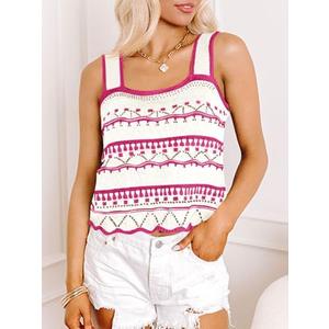 Saodimallsu Womens Striped Crop Tank Top Summer Sleeveless Square Neck Going Out Sexy Y2k Knit Slim Sweater Vest (Medium, Rose Red)