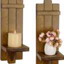 OwnMy Wood Wall Candle Sconces Set of 2, Brown Hanging Pillar Candle Holders Farmhouse Wall Decors, Rustic Candle Sconces Hanging Candlestick Holder for Living Room Fireplace Dining Room Bedroom