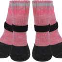 Mihachi Anti Slip Dog Socks, Dog Boots for Hardwood Floors Prevent Licking, Traction Control Waterproof Rubber Sole Paw Protectors for Small Medium Large Dogs, Pink Large