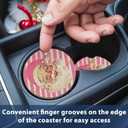 Christmas 2 Pack Car Coasters for Cup Holders Christmas Santa Claus White Pink Strips Absorbent Ceramic Stone for Auto Drinks Coasters Removal Car Cup Holder Coaster with A Finger Notch (Set of 2)