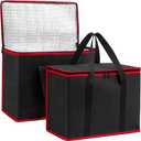 (Not Made In China) Insulated Reusable Grocery Bags, Catering and Delivery Bag For Hot and Cold Food, Collapsible Thermal Tote For Doordash and Uber Eats (1, Black w/Red Trim, X-Large)