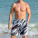 Goodstoworld Men's Funny Swim Trunks with Compression Liner 2 in 1 Quick-Dry 9" Stretch Shorts with Three Pockets (Medium, Black White / Graffiti)