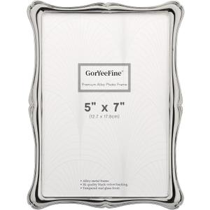 Silver 5x7'' Premium Alloy Picture Frame,Luxury High-End Decor 7x5'' Photo Frames with Real Glass and Velvet Backing,for Tabletop or Wall Hanging