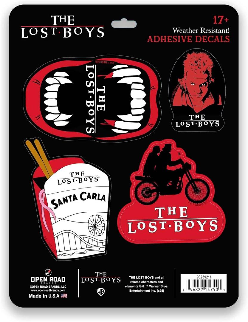 The Lost Boys Adhesive Vinyl Decals - 80s Vampire Movie Sticker Set with Iconic Quotes and Art, 1 Pack (4 Count)