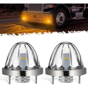 Partsam 2Pcs Glass Watermelon Lights [Patented] Clear Lens Amber LED Side Marker Turn Signal Lights with Bezel Replacement for Kenworth Peterbilt Freightliner Trucks