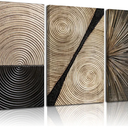 3Pcs Retro Wood grain Abstract Canvas Wall Art Minimalist Black Golden Line Texture Wall Decor Pictures Neutral Geometric Beige Brown Poster Prints for Living Room Bedroom Home Decoration 12x16in