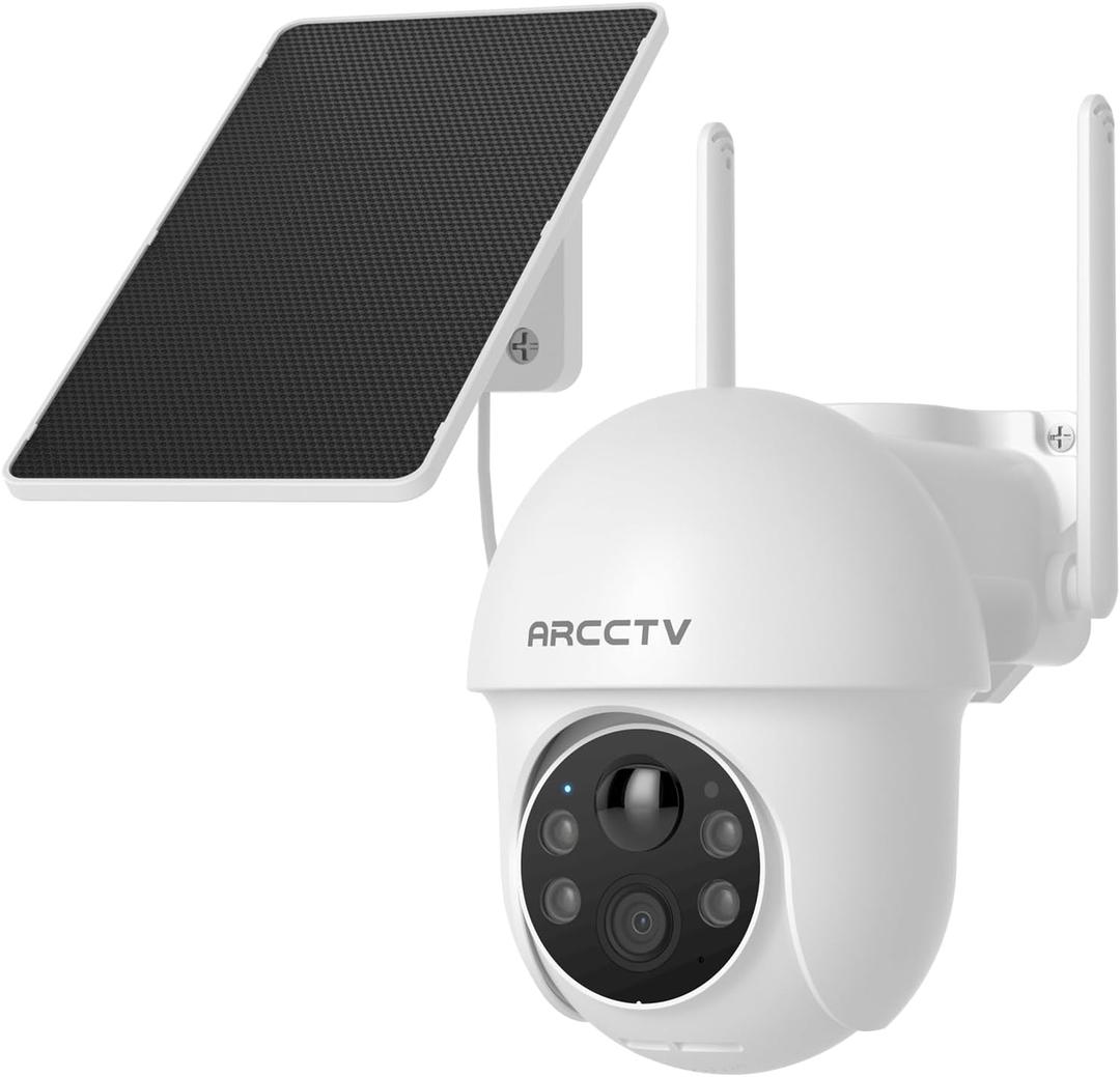 ARCCTV Solar Security Cameras Wireless Outdoor, 4MP 360 View Battery Powered Outdoor Camera, Night Vision with Spotlight, 2-Way Audio, PIR Motion Sensor, 2.4G/5G Dual Band WiFi, SD/Cloud Storage