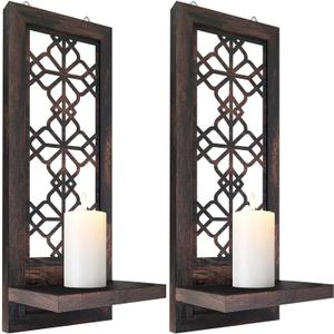 Set of 2 Candle Sconces, Farmhouse Accent Wall Sconce, Caramel Color Candle Holder Wall Decorations for Home Dcor, Living Room, Dining Room.(15 x6 in)