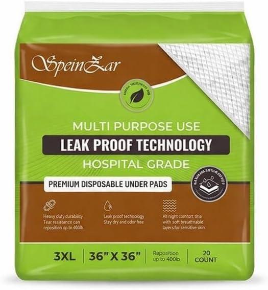 3XL Disposable Underpads 36x36 - Super Absorbent Chux Bed Pads for Adults, Elderly, Pets, Babies - Leakproof Waterproof Incontinence Protection - Patient Repositioning up to 400 lbs - 20 Pack
