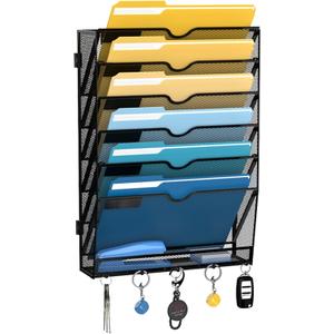 SUPEASY 7-Tier Mesh Wall File Holder, Hanging Wall File Organizer, Office Organization for Papers, Mails, Folders, Files Clipboard Magazine Rack, Black
