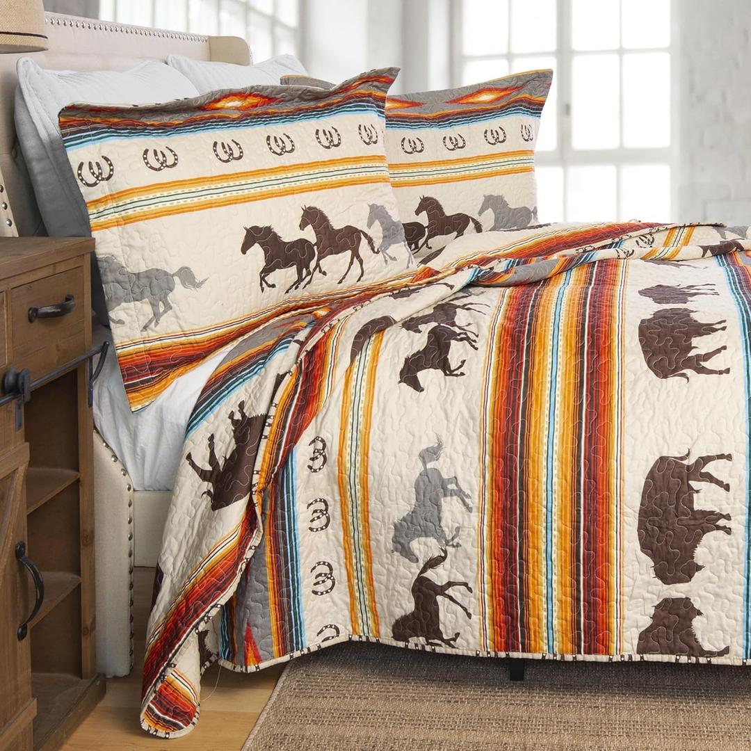 CARSTENS, INC. Western Aztec Country Bedding Set, Southwestern 2-Piece Microfiber Quilt Set, Wrangler Western Stripe, Twin