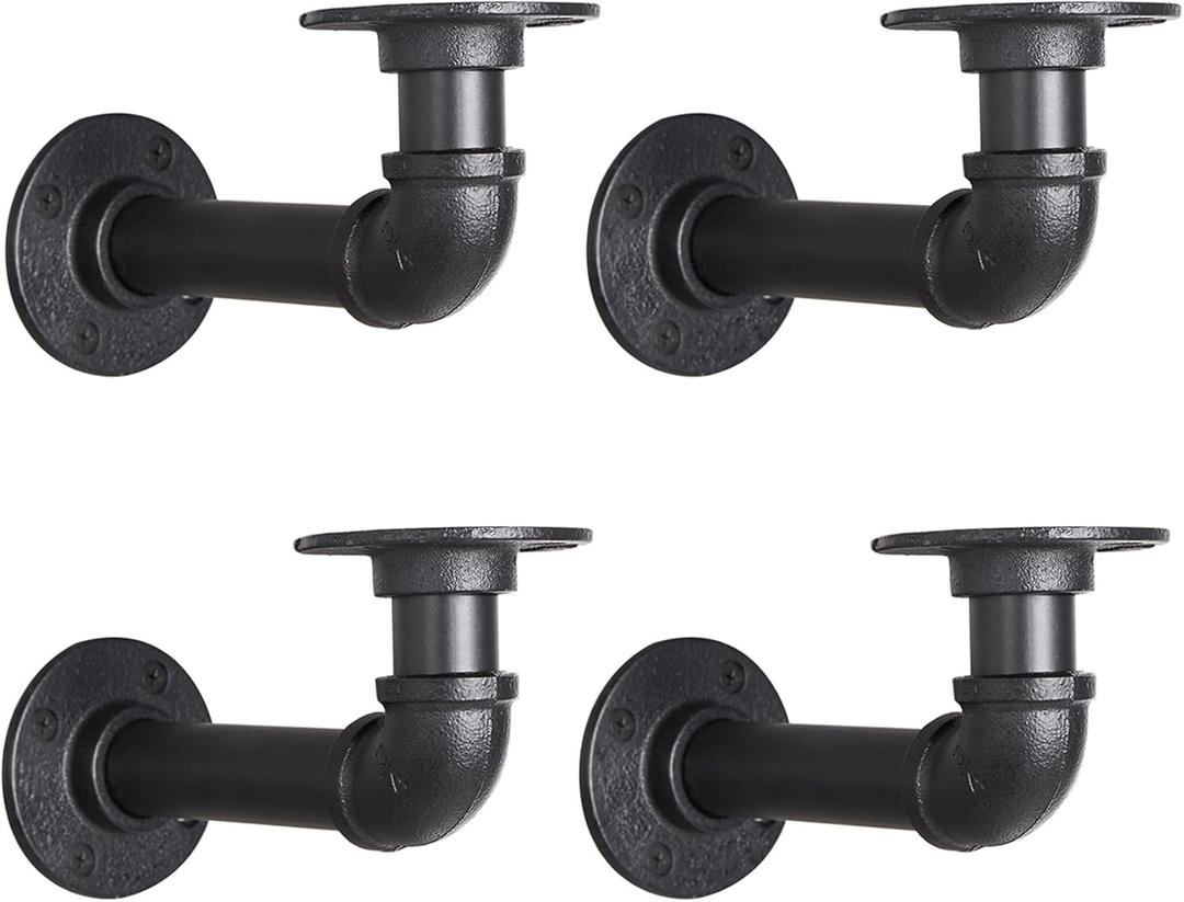 Industrial L Pipe Shelf Brackets for 7-14 in Depth Wood,Heavy-Duty 3/4" Iron,Wall Mount Floating Shelf Bracket L Metal Pipe Shelving Brackets for Wood-Black DIY Pipe Shelves(6.7*3.1 Inch 4 Pack)