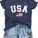 FCGHSII American Flag Shirts for Women: USA Flag Graphic Tee 4th July T Shirt Blouse Tops Size M