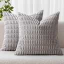 MIULEE Pack of 2 Corduroy Decorative Lumbar Throw Pillow Covers 20x12 Inch Soft Boho Striped Pillow Covers Modern Farmhouse Home Decor for Summer Sofa Living Room Couch Bed Light Grey
