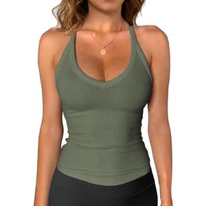 iGENJUN Workout Tops for Women Racerback Basic Tank Summer 2025 Camisole V Neck Slim Fit Ribbed Sleeveless L