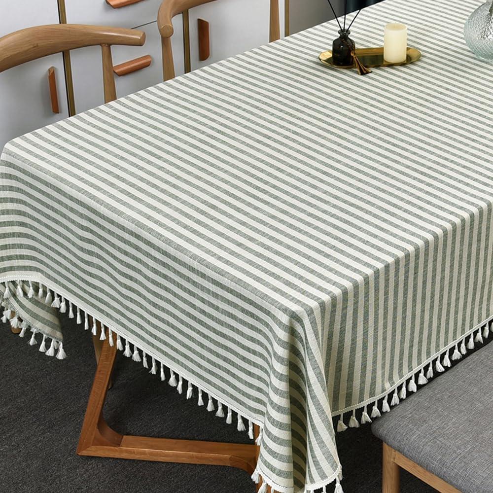 TruDelve Rectangle Cloth Tablecloths Olive Green Striped Tablecloth Boho Fabric Cotton Tablecloths Outdoor Table Cover Rectangle Tables (Green,70"x 55",Rectangular)