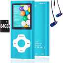 64GB MP3 Player, Hotechs MP3 Music Player with Slim Classic Digital LCD 1.82'' Screen Mini USB Port with FM Radio, Voice Record (Blue)