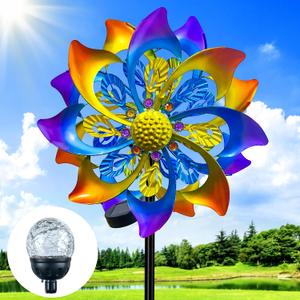 60 Inch Solar Wind Spinner Outdoor - Double-Sided Rotating Colorful Kinetic Wind Spinners for Garden, Yard Decorations Outdoor,Metal Wind Sculptures & Spinners, Wind Art