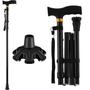 Walking Cane LIXIANG Cane for Man/Woman | Mobility & Daily Living Aids | 5-Level Height Adjustable Walking Stick | Comfortable Plastic T-Handle Portable Walking Stick Folding Cane (Pure Black)