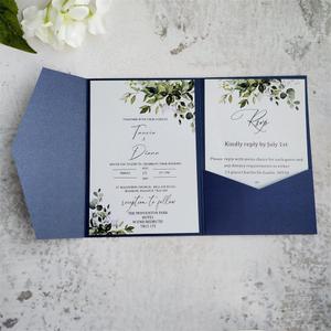 Blue Invitation Pocket With Envelop For Wedding Bridal Shower Birthday Thank You Card 20 sets (blue)