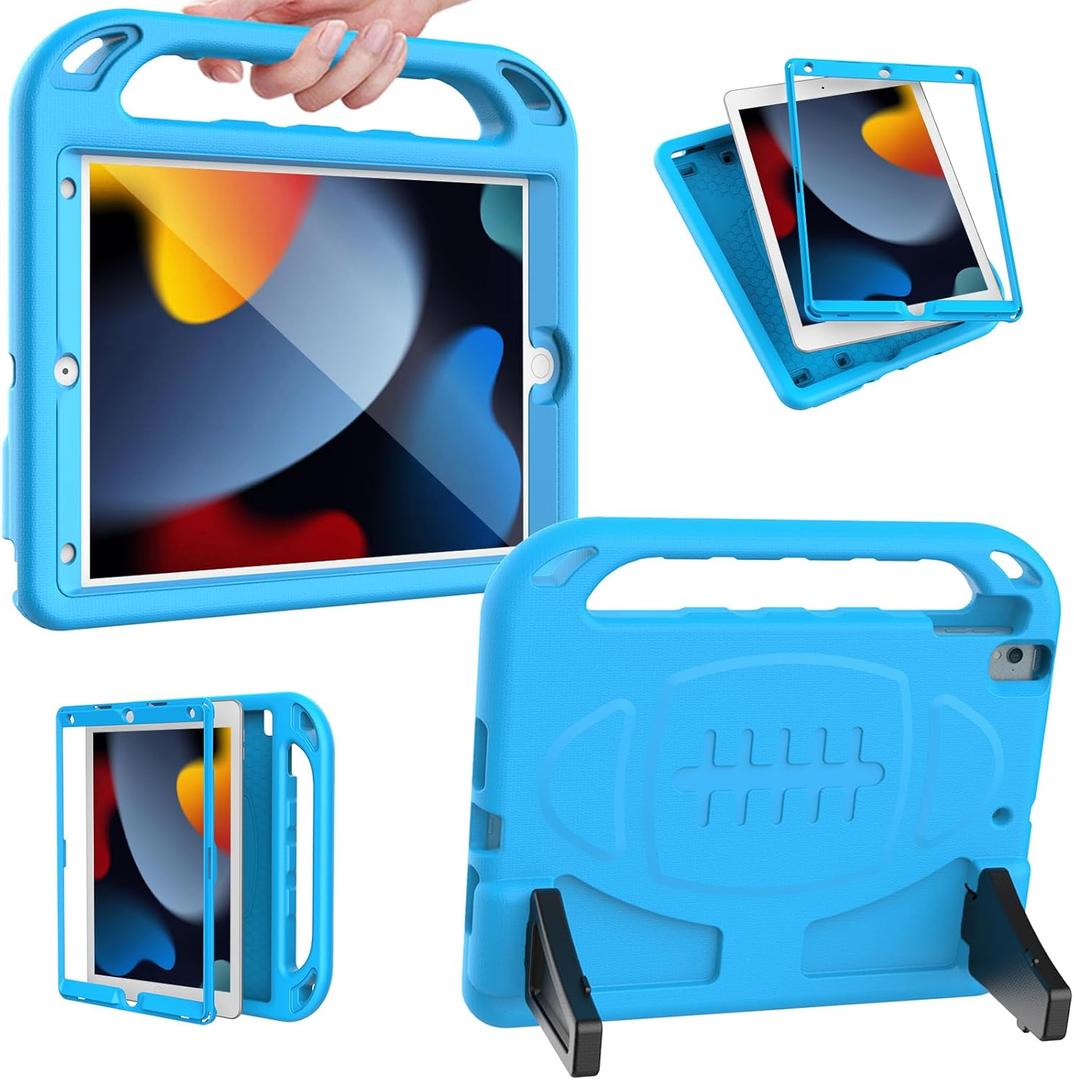 LTROP Kids Case for iPad 9th / 8th / 7th Generation 10.2-inch (2021/2020/ 2019), Shockproof iPad 10.2 Case with Built-in Screen Protector, Blue