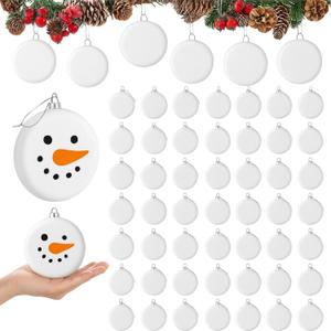 Wettarn 24 Pcs 4 Inch White Flat Christmas Ornaments Bulk Hanging Plastic Flat Disc Ornaments DIY Blank Xmas Tree Decorations for Crafts Painting