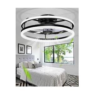 Low Profile Bladeless Ceiling Fan with Lights & Remote  19.7" Flush Mount Fandelier Light Fan for Bedroom/Kitchen, 30006000K Dimmable LED, 6Speed Modern Fan with Lights for Home/Office
