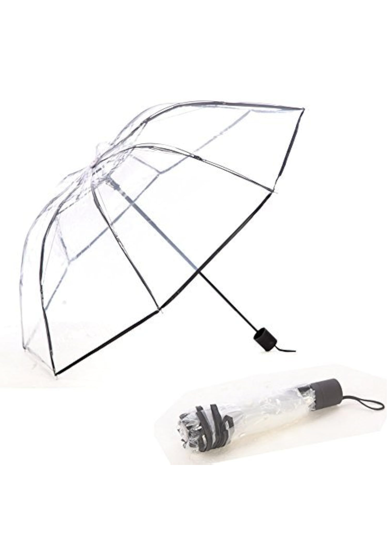 Clear Transparent Folding Auto Open/Close Umbrella w Reinforced Steel Ribs (Black Rim) Fast ePacket Shipping