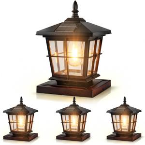 JOFIOS Solar Post Lights 4pack, 3-Color Temperature Dusk to Dawn Solar Lamp Post Light, Black IP65 Waterproof Outdoor Decorative Lamp for 4x4/5x5 Wood/Vinyl Posts, Garden Yard Deck Fence