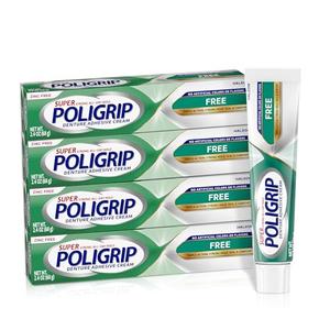 Super Poligrip Zinc Free Denture and Partials Adhesive Cream, 2.4 Ounces, Pack of 4