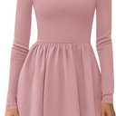 PRETTYGARDEN Women's Long Sleeve Mini Dresses 2026 Spring Casual Pleated A Line Party Cocktail Short Babydoll Dress Pocket (Pink,S) 