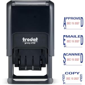 Trodat Printy 4750 Self Inking Date Stamp with Approved, Copy, EMAILED, Scanned  Blue and Red Ink, 1" x 1-5/8"