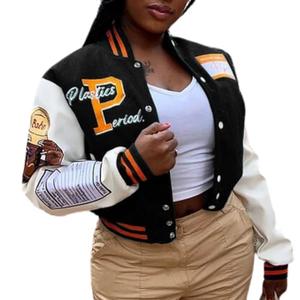 NIFTRIRY Varsity Jacket Women Patch Casual Jacket Cropped Jacket Leather Jacket Women Festival Outfits for Women M