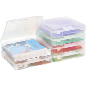 novelinks 12" x 12" Plastic Scrapbook Storage Cases, Portable Paper Organizer with Built-in Handle, Clear Craft Organizers Box, Stackable Storage Containers for Documents, Sewing, Art Supplies, 6 Pack