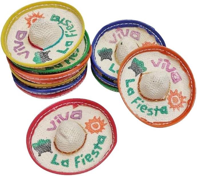 Mini Mexican Sombrero, Pack of 12 Viva Fiesta - 2.25 Inches Wide Mini Hats for Cinco De Mayo Party for Bottles